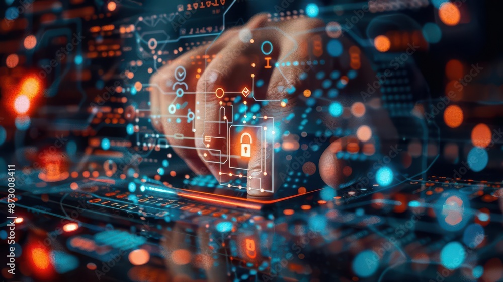 Obraz premium Businessman using virtual cyber security, online data protection technology, global business network security