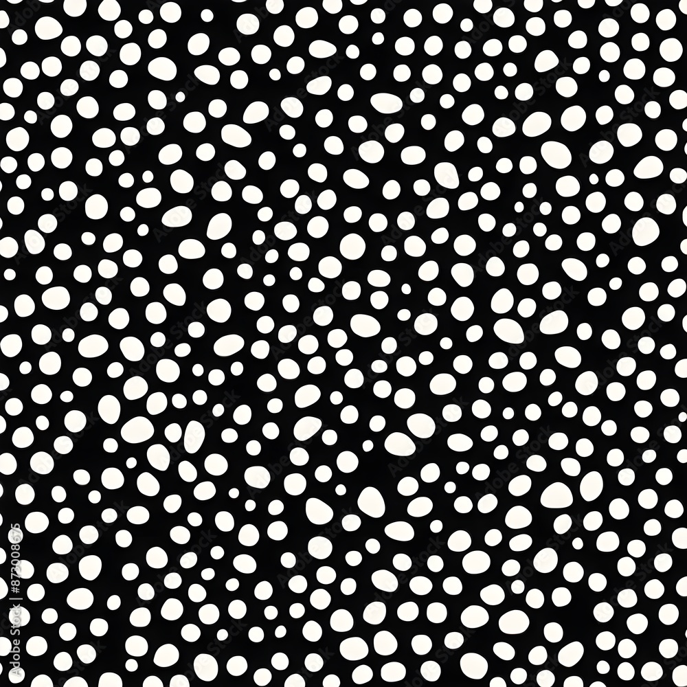 seamless hand drawn small dense polkadot animal spots pattern in white on black background