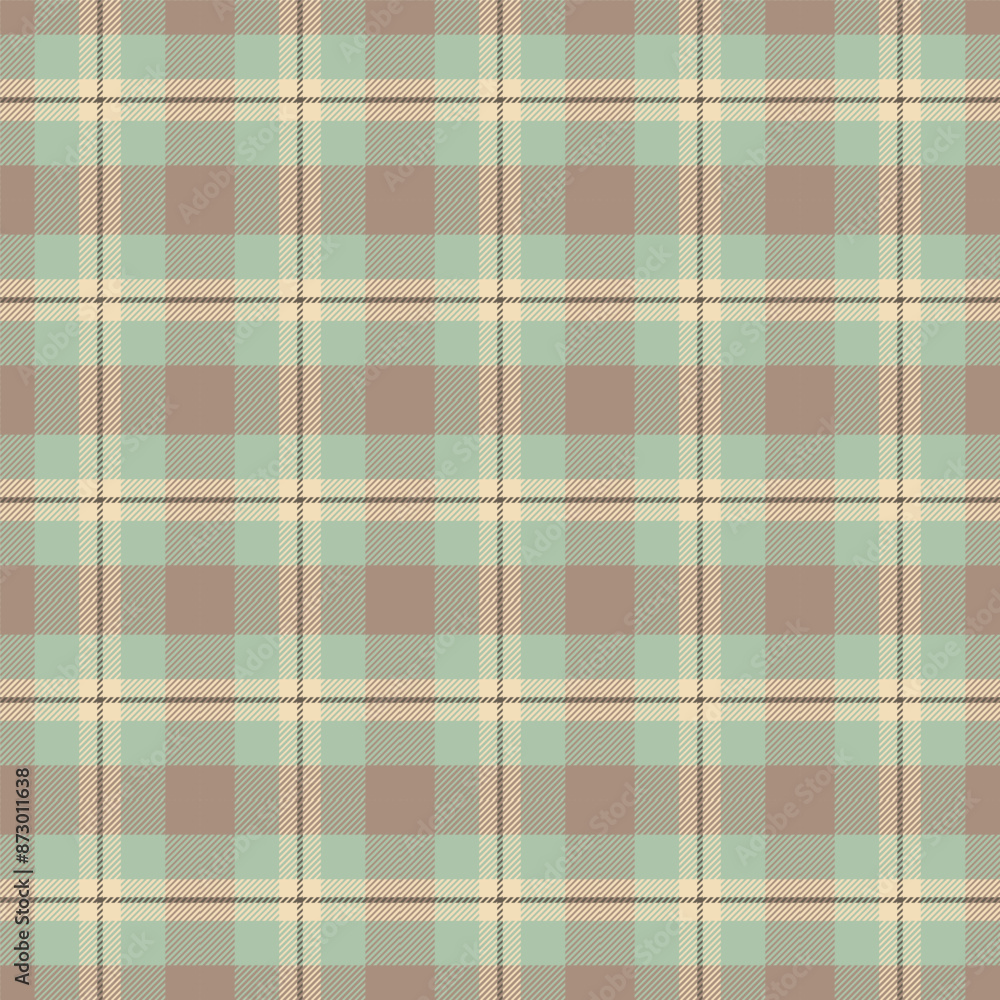 Obraz premium Plaid with twill weave seamless pattern.Tartan check repeat pattern in brown and blue.Vector illustration geometric background for fabric and paper.
