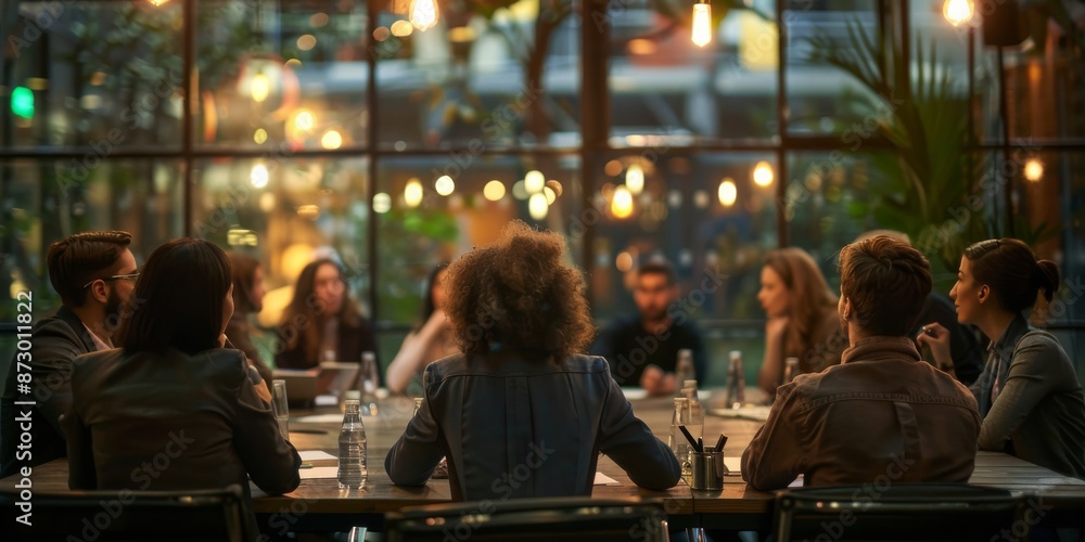 A group of people are gathered around a table in a lively restaurant, enjoying each others company and the vibrant atmosphere A group of people are gathered around a table in a lively restaurant, enjoying each others company and the vibrant atmosphere