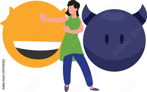 The girl is standing in a fighting position.
