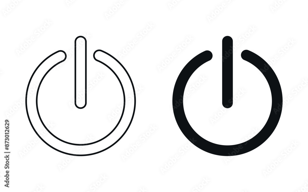Flat icons of on and off buttons for electronic devices, one with a stroke and the other with a fill for websites and graphic resources. Flat icons of on and off buttons for electronic devices, one with a stroke and the other with a fill for websites and graphic resources.
