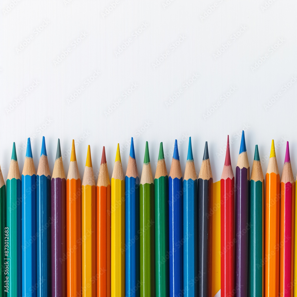 background made of colorful wooden pencils on white background, back to school banner concept background made of colorful wooden pencils on white background, back to school banner concept