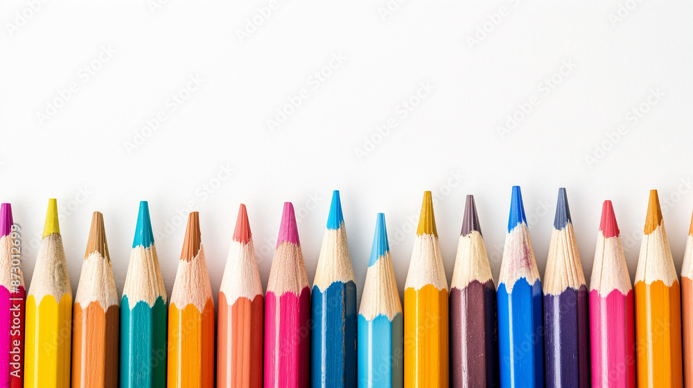 background made of colorful wooden pencils on white background, back to school banner concept background made of colorful wooden pencils on white background, back to school banner concept