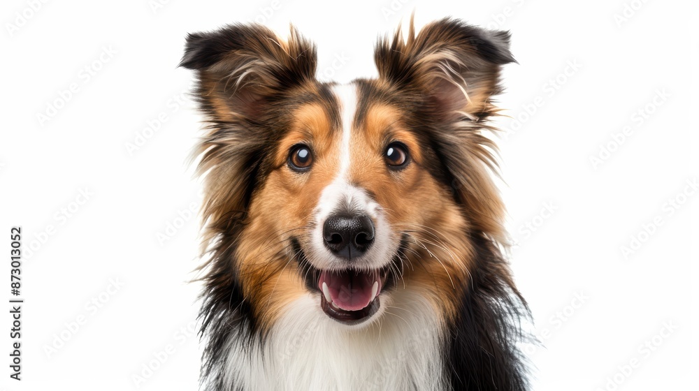 Fototapeta premium Cheerful Shetland Sheepdog with Adorable Expressions on White Background
