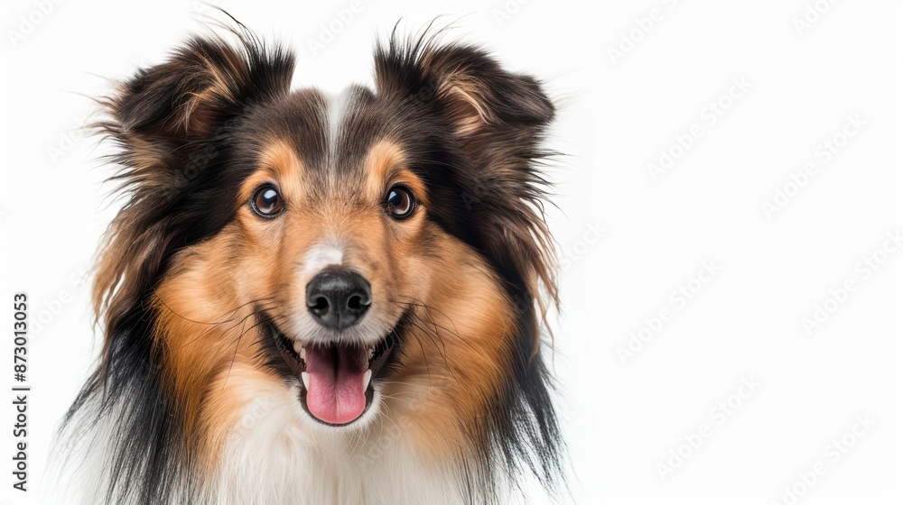 Adorable Shetland Sheepdog with a Friendly Expression on White Background Adorable Shetland Sheepdog with a Friendly Expression on White Background