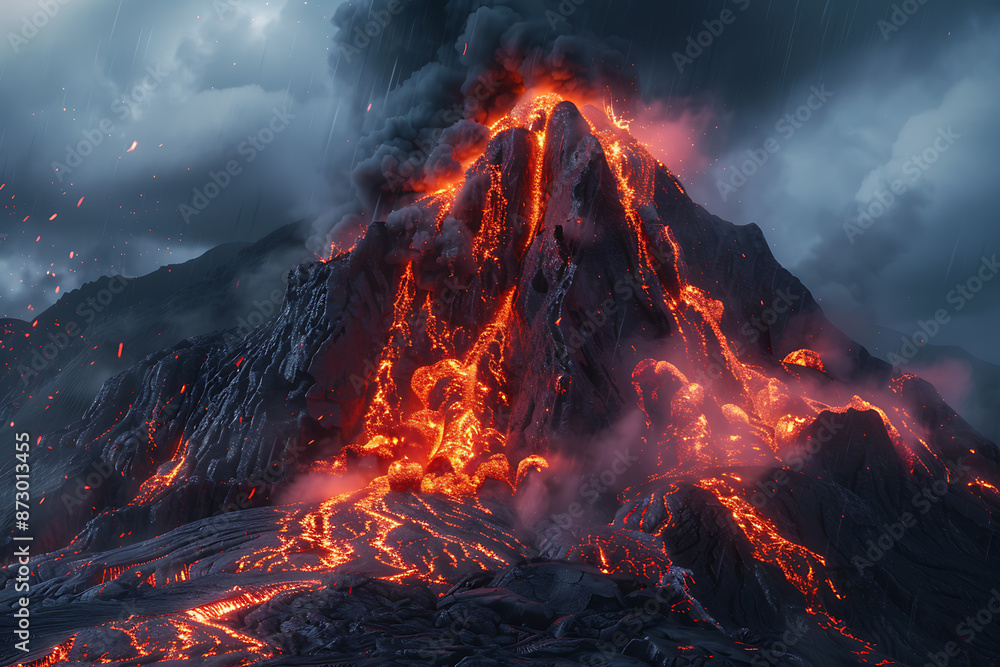 Cataclysmic volcanic eruptions releasing magma, ash, and gases, dramatically reshaping landscapes and impacting global climate. Cataclysmic volcanic eruptions releasing magma, ash, and gases, dramatically reshaping landscapes and impacting global climate.