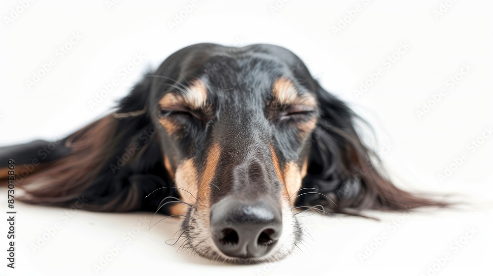 Serene Saluki: Peaceful Sleepy Face on White Background Serene Saluki: Peaceful Sleepy Face on White Background