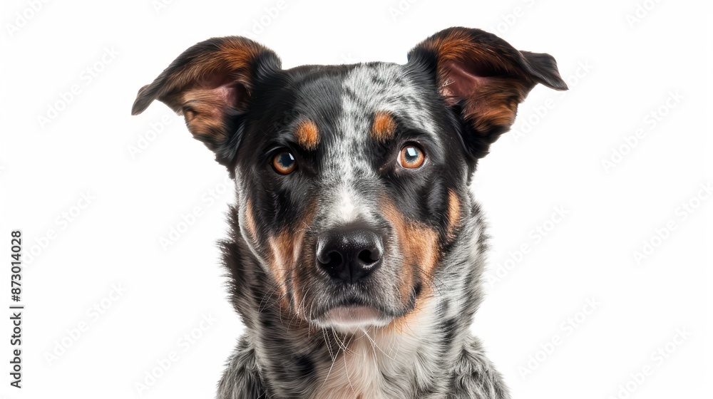 Eager Australian Cattle Dog with Expressive Face, Isolated on White Background Eager Australian Cattle Dog with Expressive Face, Isolated on White Background