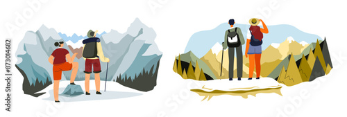 Couple Hiking Mountain Trails vector