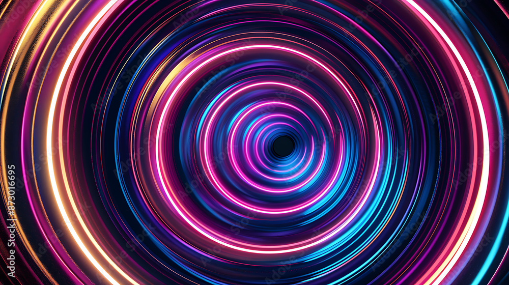 Obraz premium Pulsating Neon Rings: Concentric Circles of Electric Colors