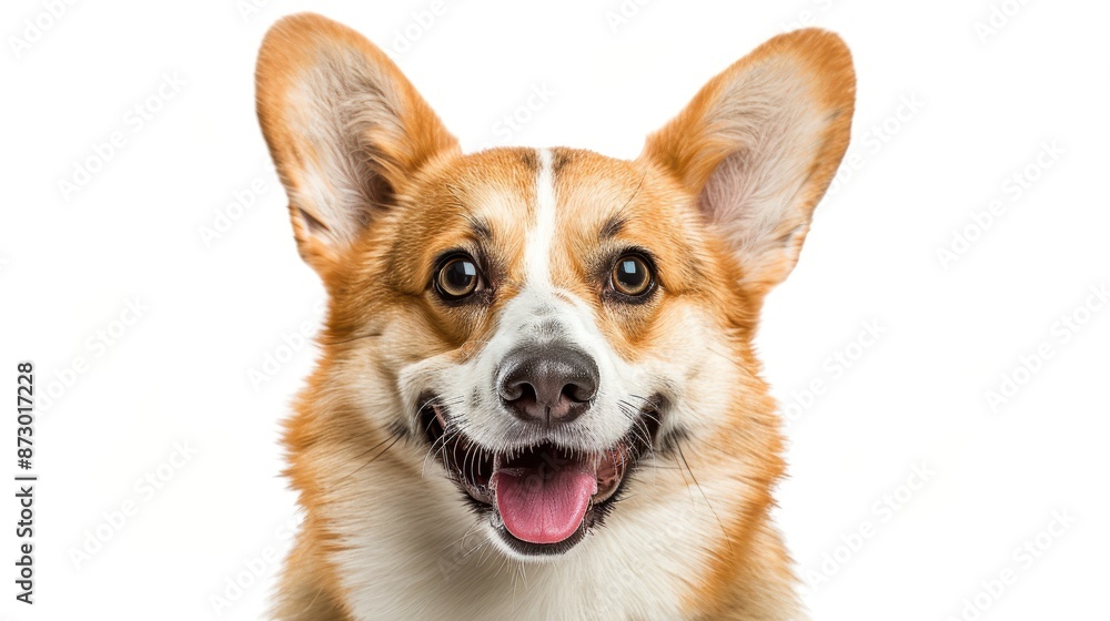 Content Pembroke Welsh Corgi with a Happy Face Expression on White Background Content Pembroke Welsh Corgi with a Happy Face Expression on White Background