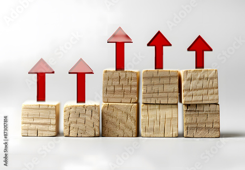 Interest rate concept. Wooden block with percentage symbol and up arrow for Interest rate and dividend, return on stocks and mutual funds, long-term investment for retirement design