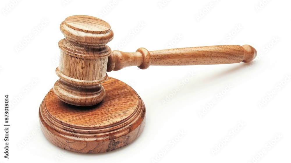 Wooden gavel on white background with space for text Wooden gavel on white background with space for text
