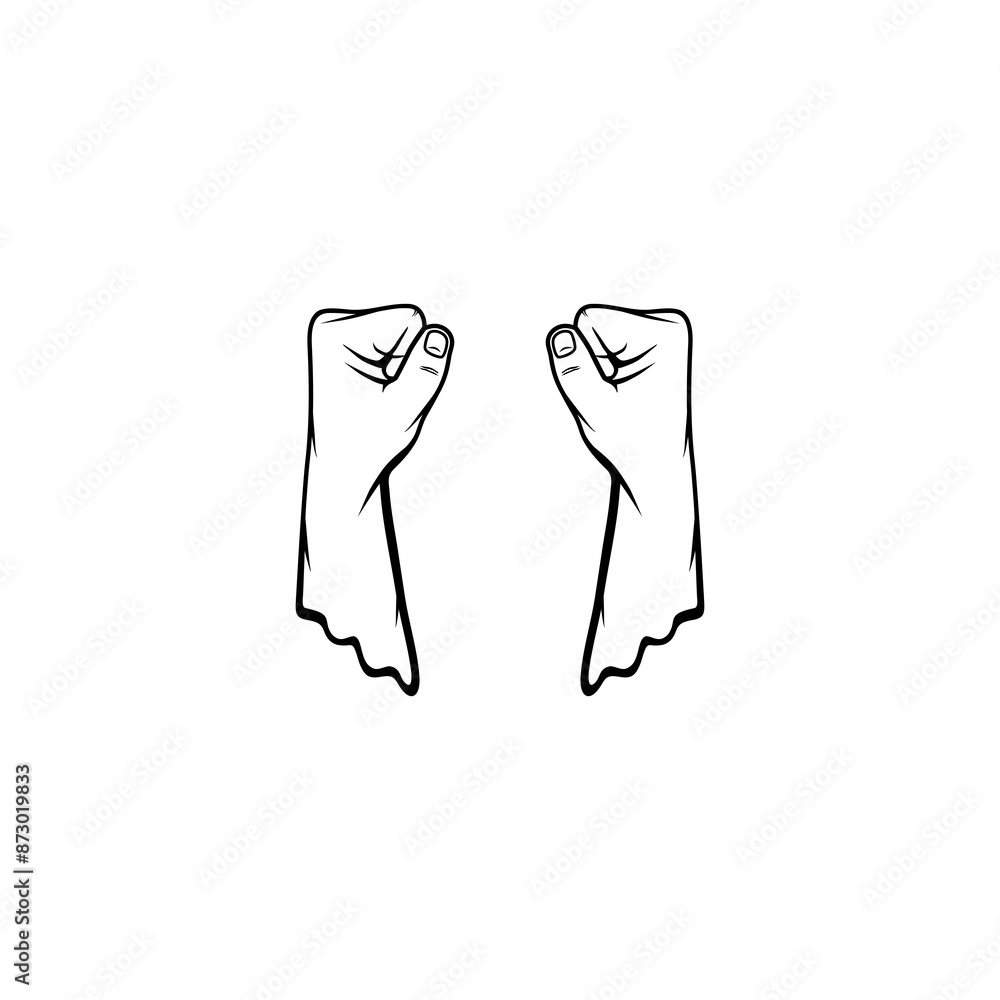both hands clenched in a black and white top view vector line art both hands clenched in a black and white top view vector line art