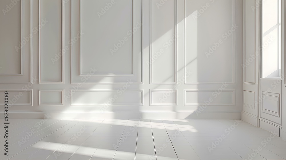 Bright white room with detailed wall paneling Bright white room with detailed wall paneling