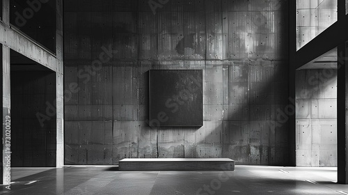 Dark minimalist interior with single black canvas