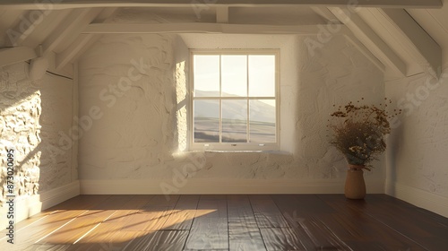 Rustic attic room with sunlight through windows