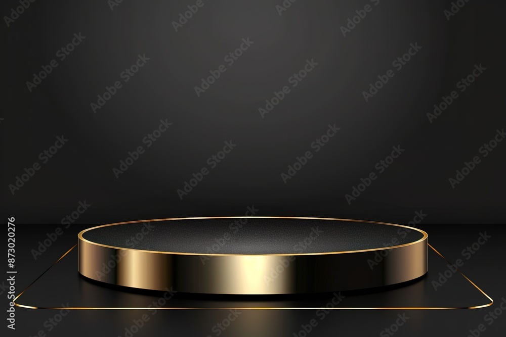 Abstract black gold podium empty room 3d shape with spot light design for product display presentation studio concept minimal wall scene illustration. Abstract black gold podium empty room 3d shape with spot light design for product display presentation studio concept minimal wall scene illustration.