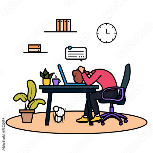feeling uninspired and exhausted at work concept, Workplace Stagnation vector color design, corporate wellbeing symbol, Sedentary lifestyle sign, self serving behaviors stock illustration