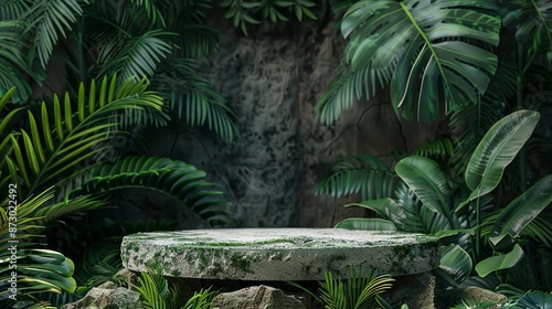 Stone podium against a back...