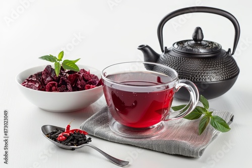 Tête de bayas transparent with turquoise parchment on a white table