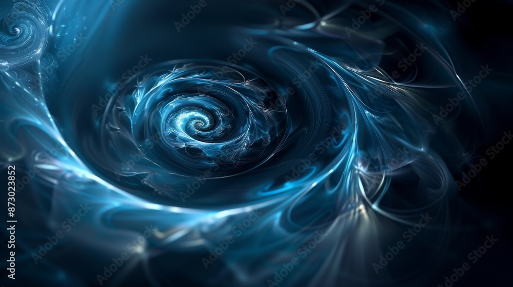 Fototapeta premium A black background from which a blue spiral emerges