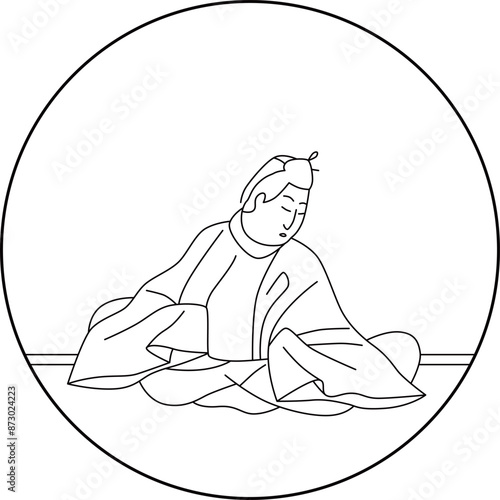 線画円形百人一首　中納言家持