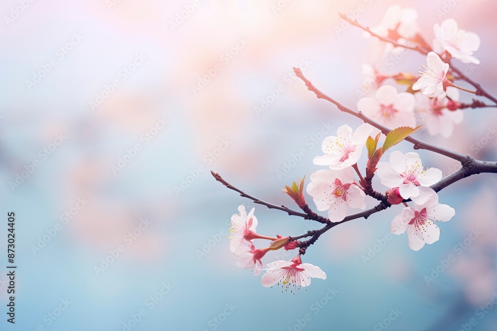 Obraz premium blurred background with branches and cherry blossoms with generative ai