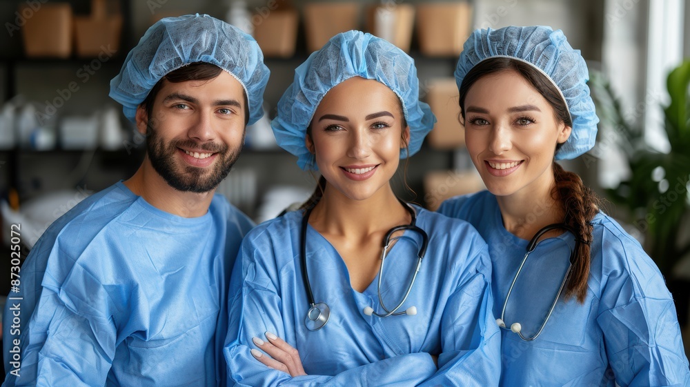 Young Team of medical workers in hospital. Unity concept