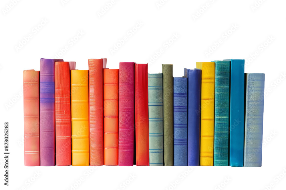Naklejka premium A row of colorful books lined up on a white background