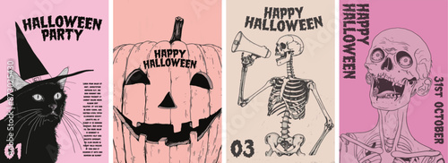 Halloween poster design collection. Set of banners for a spooky october halloween party