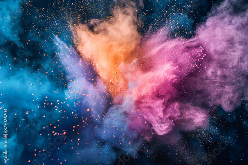 abstract background with copy space image, color powder exploding in freeze motion