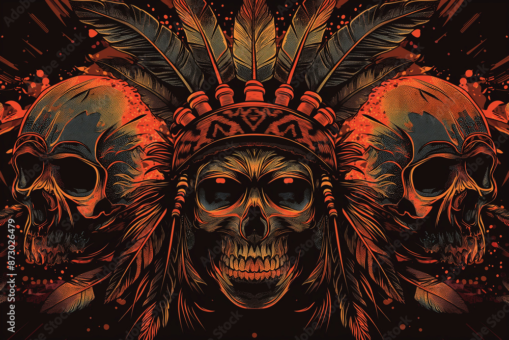 Design a best-selling t-shirt vector featuring a creative portrayal of Native American Chief Skulls, crafted by Generative AI Design a best-selling t-shirt vector featuring a creative portrayal of Native American Chief Skulls, crafted by Generative AI
