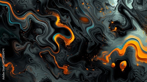 digital wallpaper for a laptop, using rich, detailed gradients using colours Black, Charcoal and Orange 