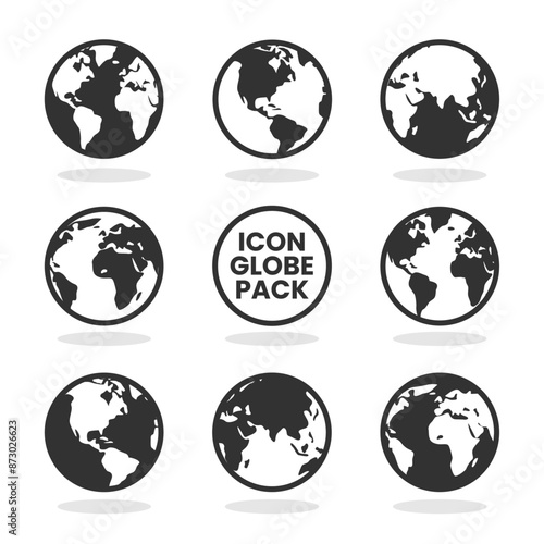 Earth globe icon set. earth hemispheres with continents. world map in globe shape isolated on white background. vector
