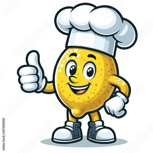 lemon mascot character in chef costume giving thumbs up