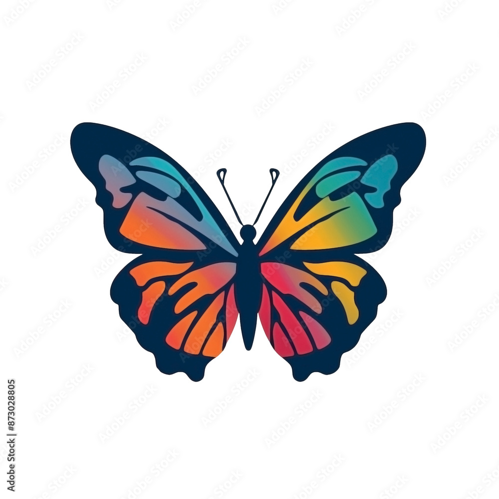 Rainbow butterfly isolated on white. Cartoon clipart design Rainbow butterfly isolated on white. Cartoon clipart design