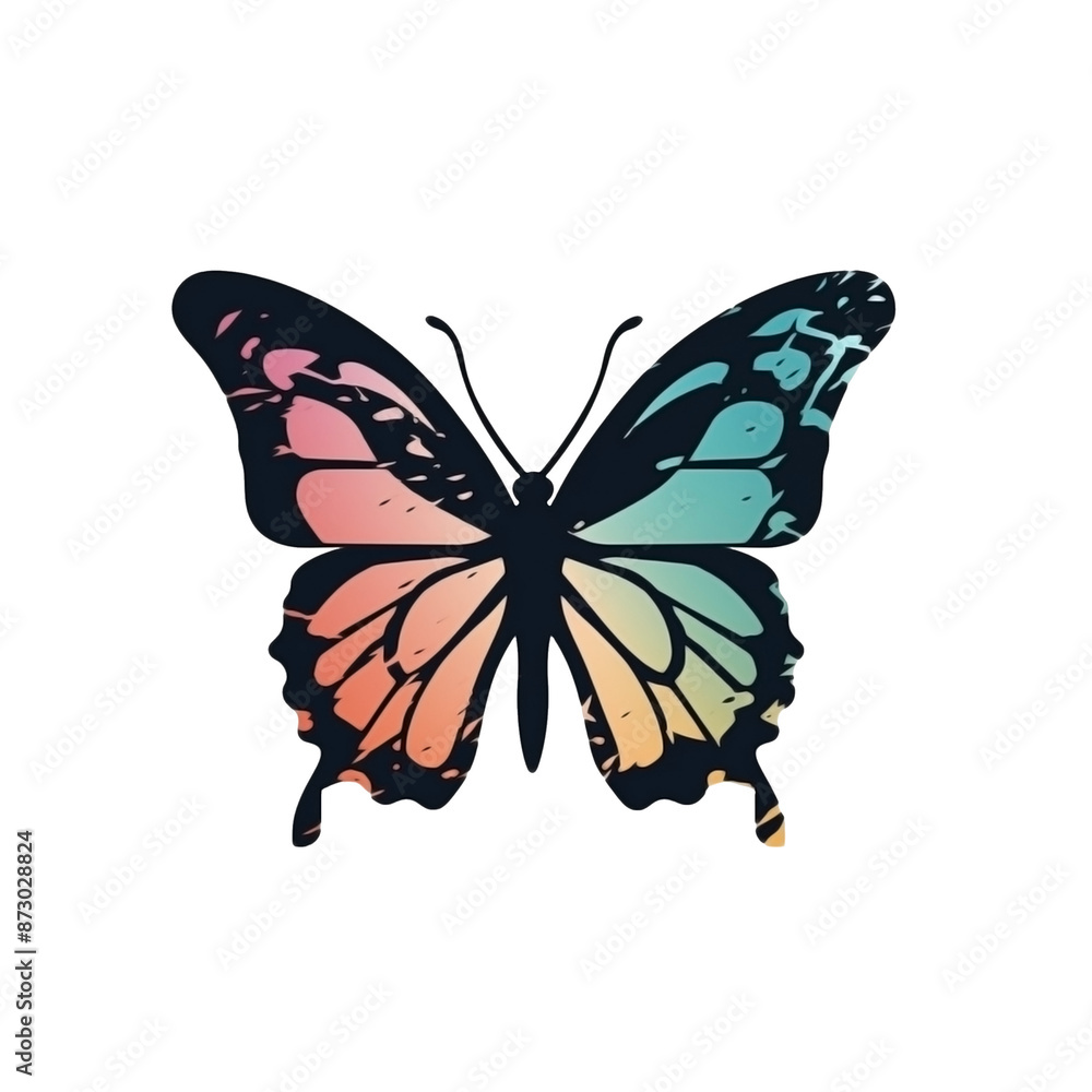 Fototapeta premium Rainbow butterfly isolated on white. Cartoon clipart design