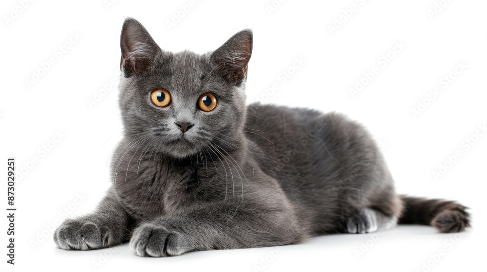 Obraz premium Remastered Image of 16 Month Old Chartreux Cat on White Background
