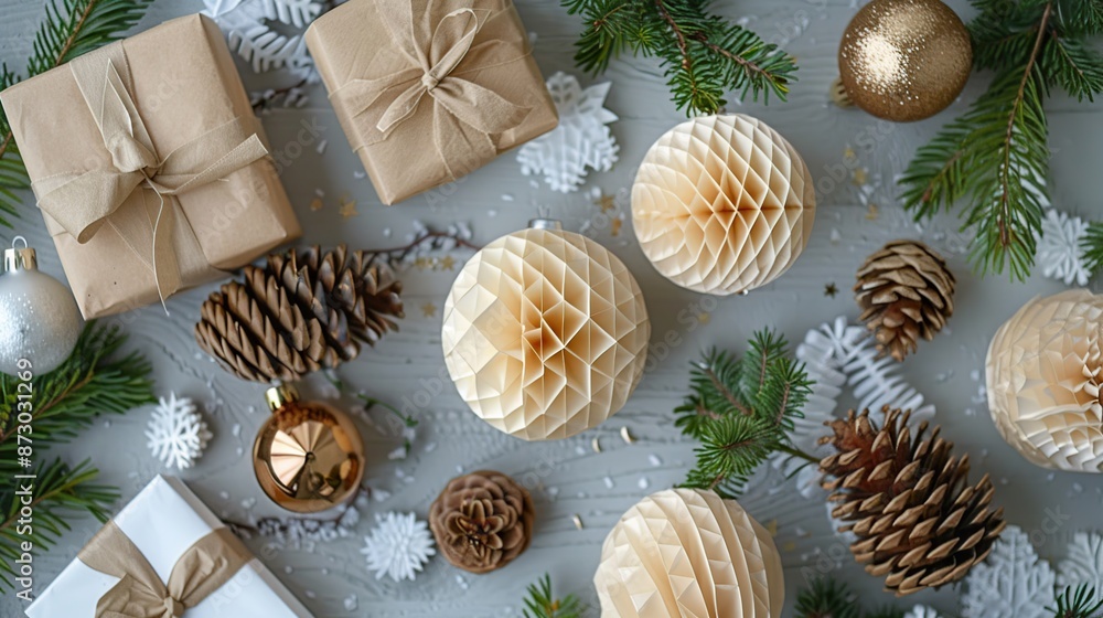 Christmas Decorations on a Wooden Table Christmas Decorations on a Wooden Table
