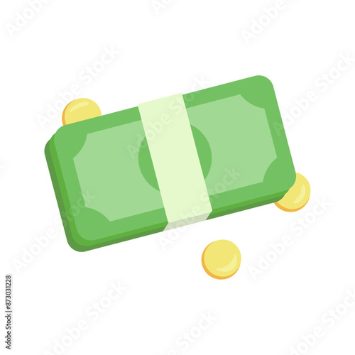 Stack of money. Banknotes and coins. Flat vector illustration.
