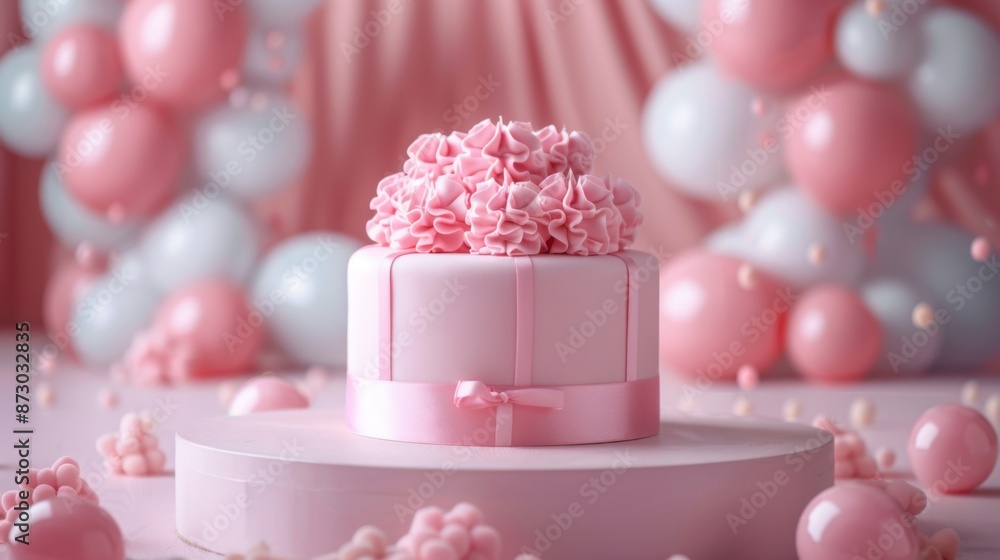 Pink Birthday Cake With Balloons Pink Birthday Cake With Balloons