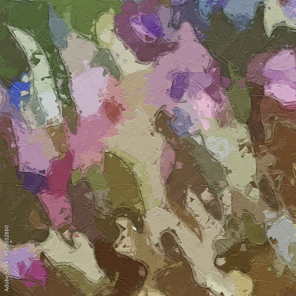 Fototapeta premium Oil painting and various flowers, roses, peonies, cats, dogs, fish, chrysanthemums, lotus leaves, and lotus flowers