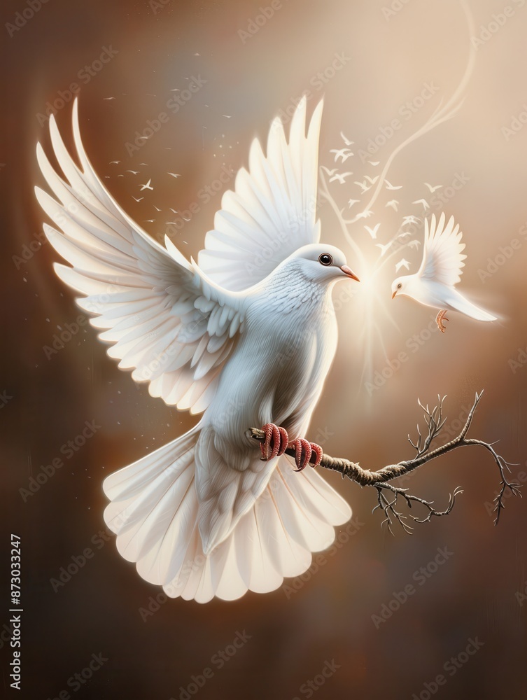 Fototapeta premium White Dove Perched on Branch