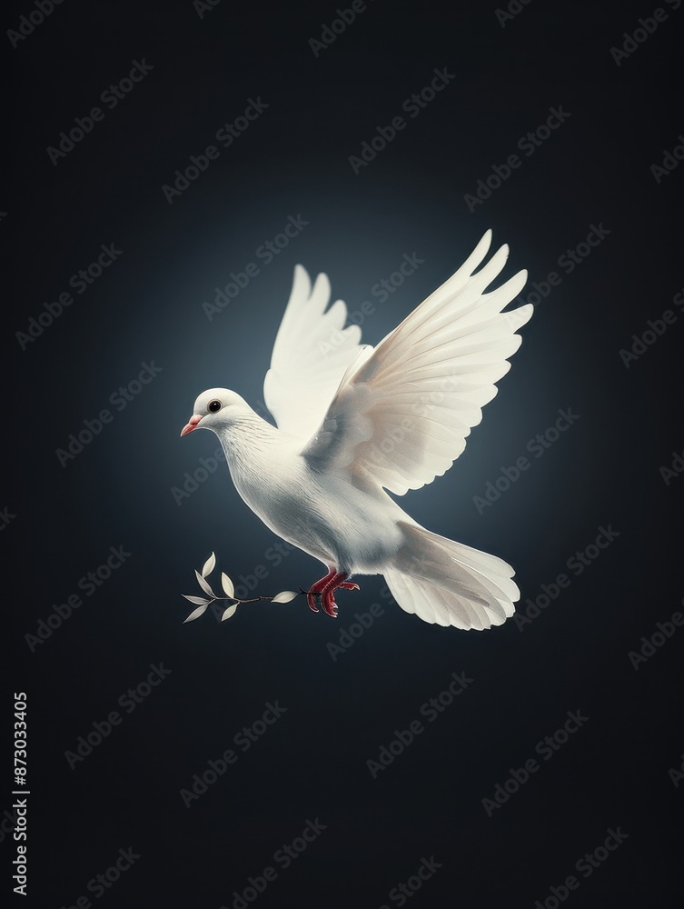 Fototapeta premium White Dove With Olive Branch