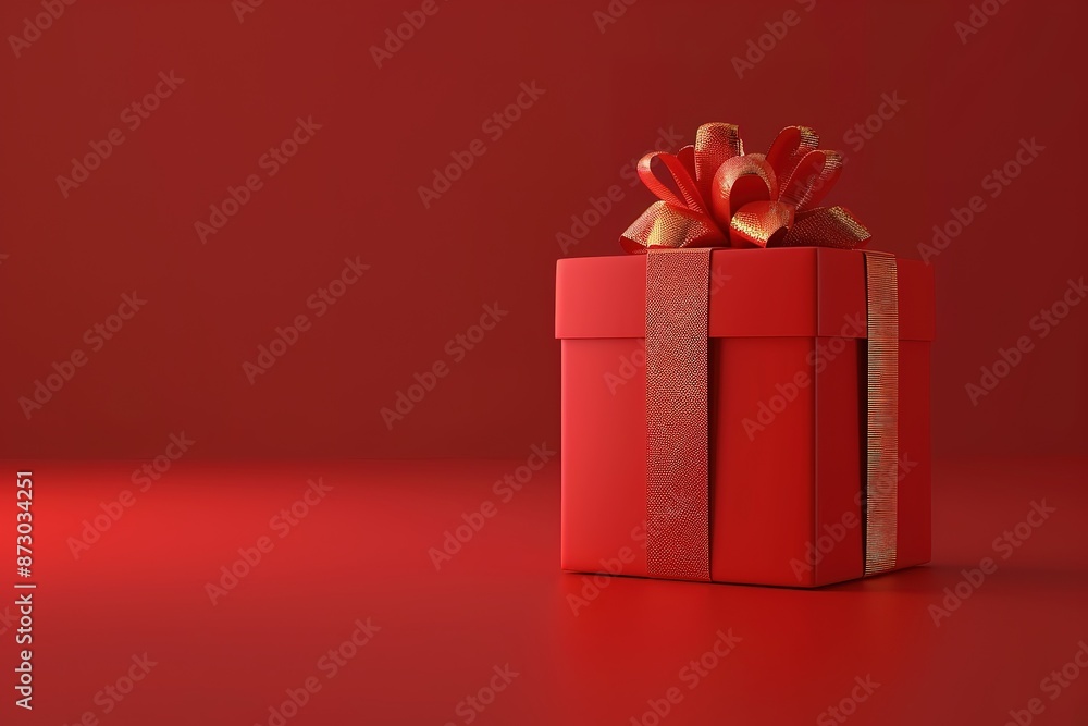 Black Friday Sale and Christmas presents concept. Gift box with black ribbon on red satin textile, close up view Black Friday Sale and Christmas presents concept. Gift box with black ribbon on red satin textile, close up view