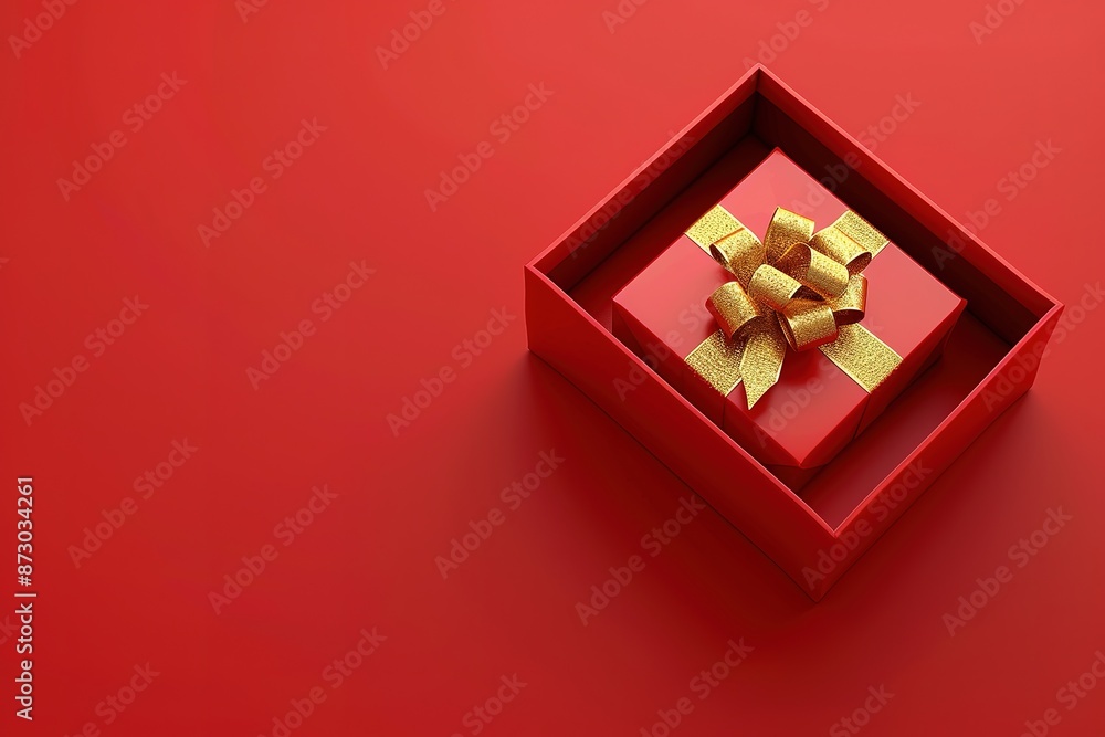 Black Friday Sale and Christmas presents concept. Gift box with black ribbon on red satin textile, close up view Black Friday Sale and Christmas presents concept. Gift box with black ribbon on red satin textile, close up view