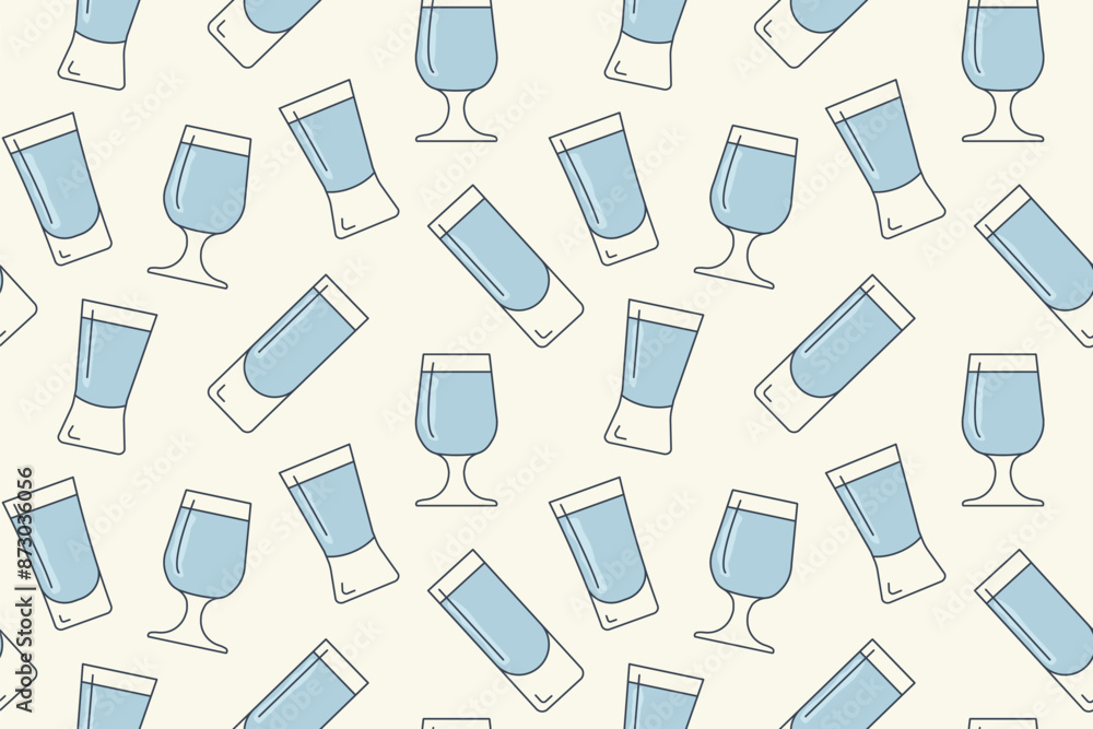 seamless pattern with shots of vodka or tequila; summer party background- vector illustration