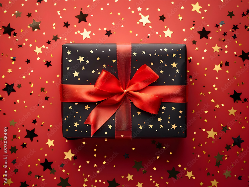 Gift box with ribbon, Holiday theme with decorative background, Elegant wrapped gift box for accessories Gift box with ribbon, Holiday theme with decorative background, Elegant wrapped gift box for accessories